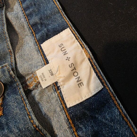 Sun + Stone Blue Denim Patchwork Jeans 33/32 - Picture 4 of 6